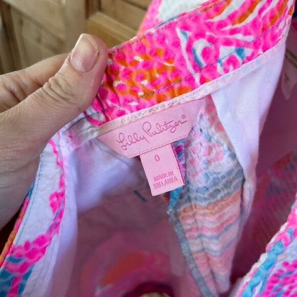 Lilly Pulitzer 0 Shorts‎ Pink Blue White Floral Pockets Zipper Mid Rise Textured - Picture 12 of 13
